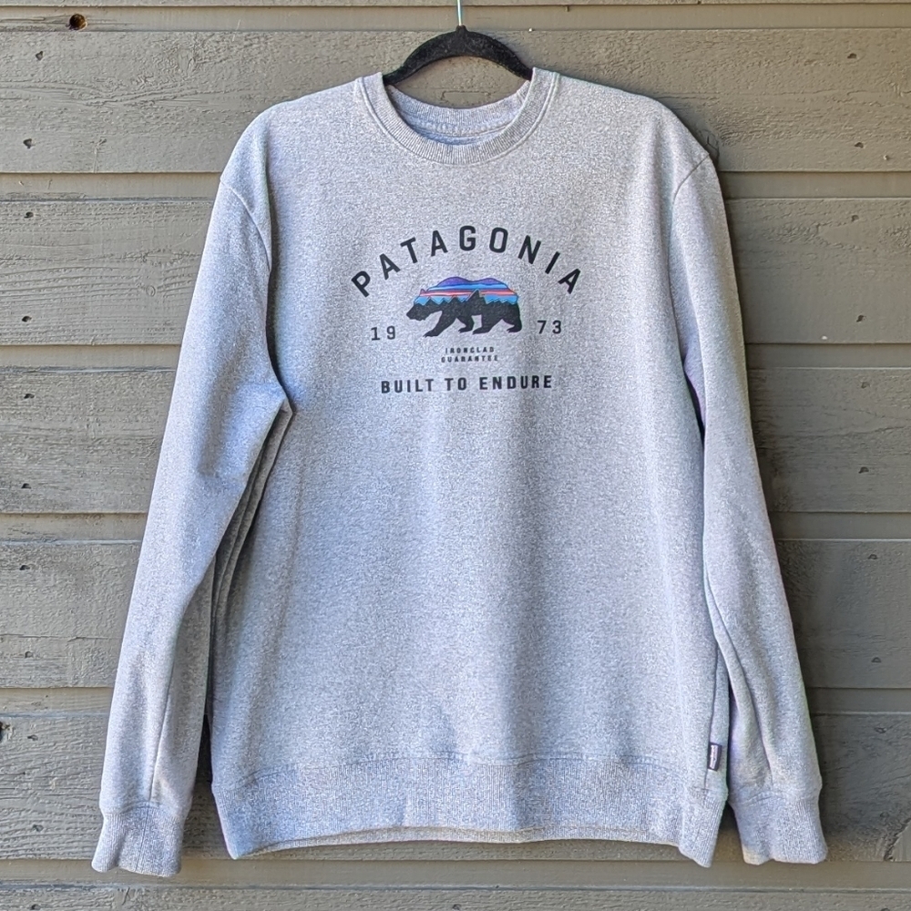 Patagonia Men's Arched Fitz Roy Bear Uprisal Crew Sweatshirt Large Heather Gray